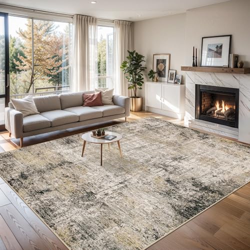 8x10 Abstract Washable Area Rug - Modern Living Room Carpet in Brown & Black Variation