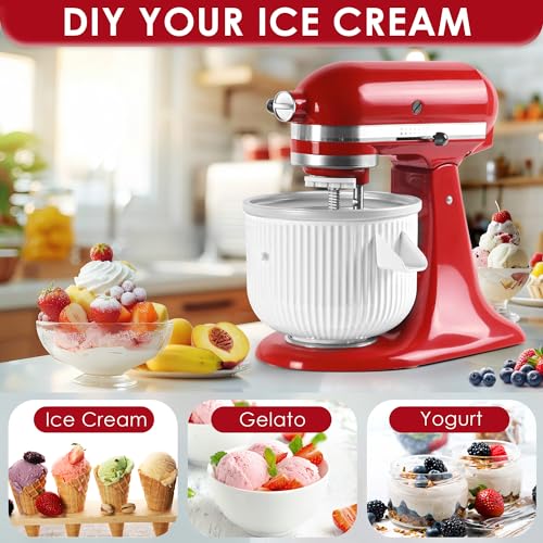 Ice Cream Maker Attachment for KitchenAid 2 QT Freezer Bowl - White
