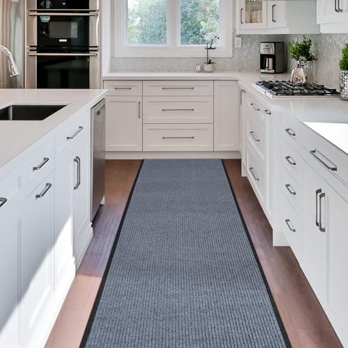 MYOYAY 3ft x 10ft Non-Slip Indoor Outdoor Carpet Runner - Gray, Absorbent Floor Mat for Hallways, Kitchens, Decks