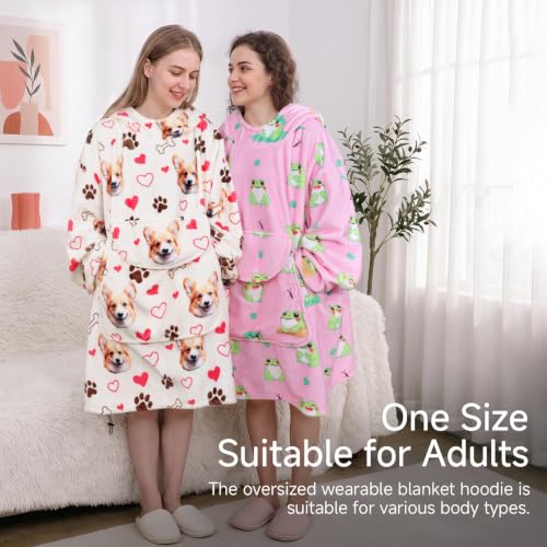 Gitrat Corgi Wearable Blanket Hoodie for Women Adults - Oversized Cozy Lounge Hoodie
