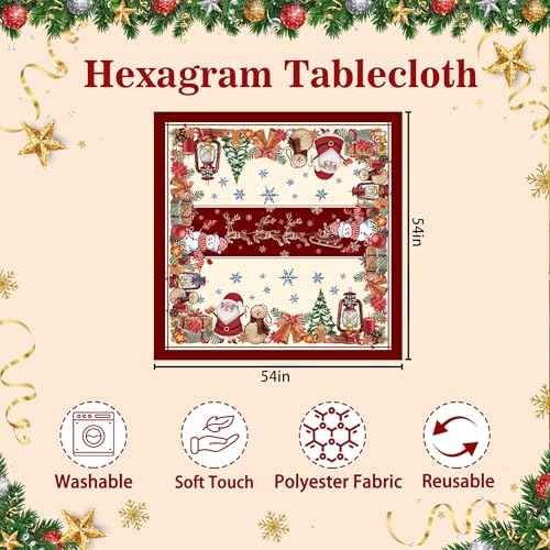 Hexagram Square Christmas Tablecloth 54 Inch, Christmas Table Cloth, Snowman Tablecloth Winter Xmas Santa Tablecloths for Kitchen Dining Decor