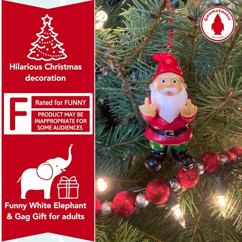Gnometastic Double Bird Naughty Gnome Christmas Ornament - Funny Holiday Decor for Adults