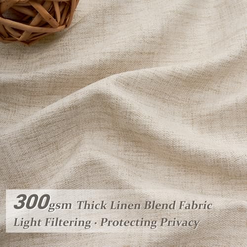 Natural Linen Light Filtering Curtains Pack of 2 - 60W x 96L Inches, Pleated Semi Sheer Farmhouse Drapes