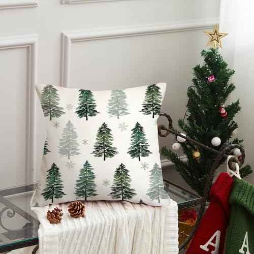 AACORS Christmas Pillow Cover 18X18 Inch Christmas Tree Snowflake Decoration Holiday Farmhouse Winter Pillow Case Decor for Home Sofa Couch (Green) AA223-18