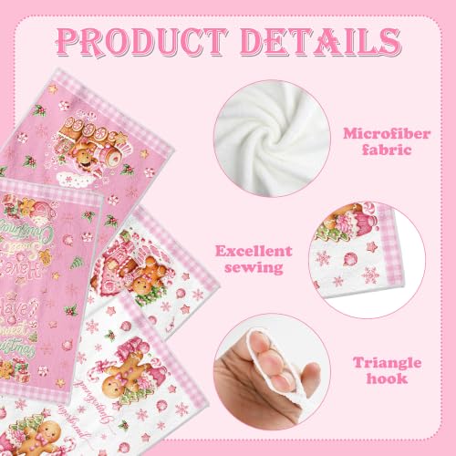 MOIZYNG Pink Christmas Gingerbread Kitchen Towels Set of 4 - Holiday Dish Towels