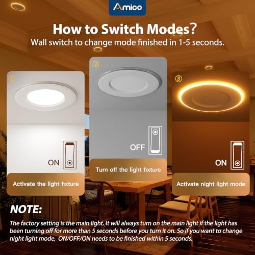 Amico 6 Inch LED Recessed Can Lights with Night Light - 12 Pack, Easy Install