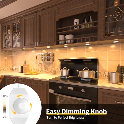 WOBANE 6 Pack Dimmable LED Puck Lights for Under Cabinet, Linkable & Switch Control