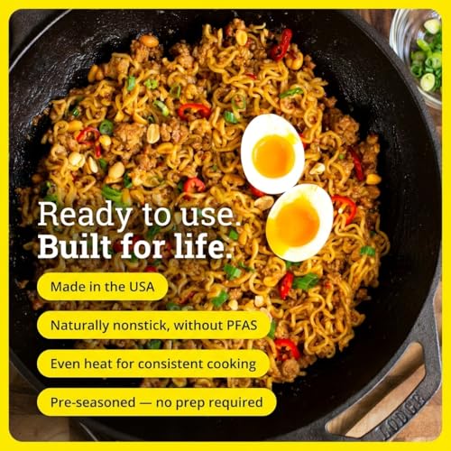 Lodge 14-Inch Cast Iron Wok with Dual Loop Handles, PFAS-Free