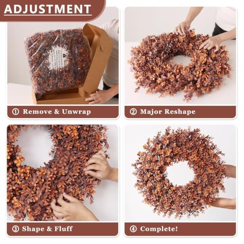 24-Inch Artificial Fall Boxwood Wreath for Front Door & Indoor Decor