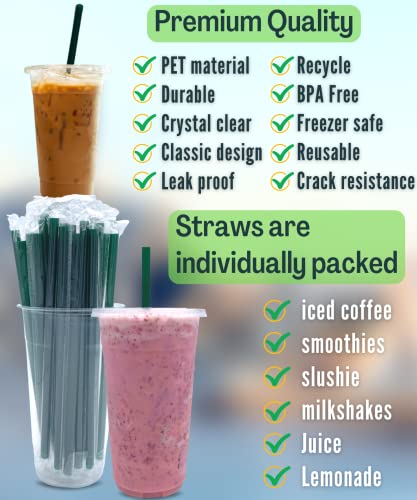 100 Sets 32 oz Clear Plastic Cups with Lids and Straws - Disposable Cold Drink Cups