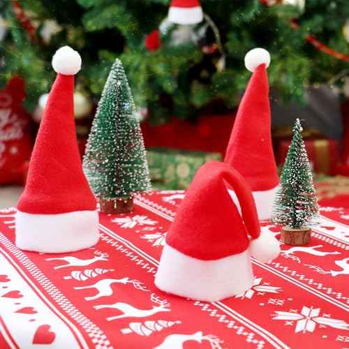 tonhui 20PCS Christmas Santa Hats Silverware Holders 6.5 x 3.3 Inch, Mini Santa Hat Tableware Decoration Christmas Party Dinner Table Flatware Decor