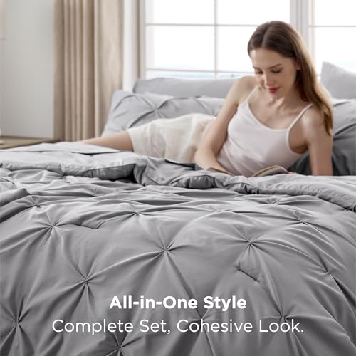 Queen Comforter Set with Sheets - Grey Bedsure 7-Piece Bedding in a Bag - Variation 01