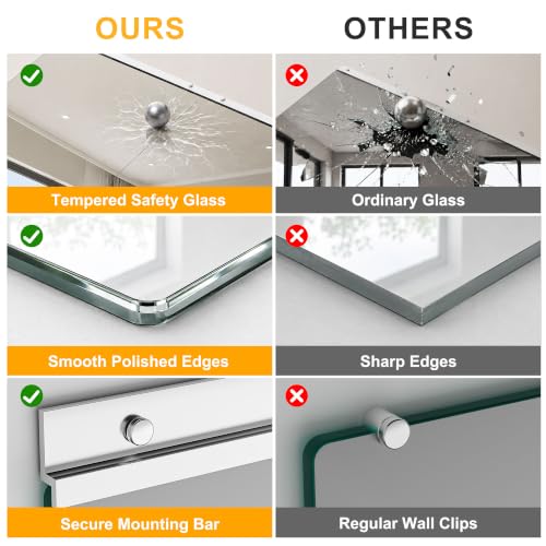 Home Gym Wall Mirror 48x24 Inches - 3PC Silver Workout Mirror Set