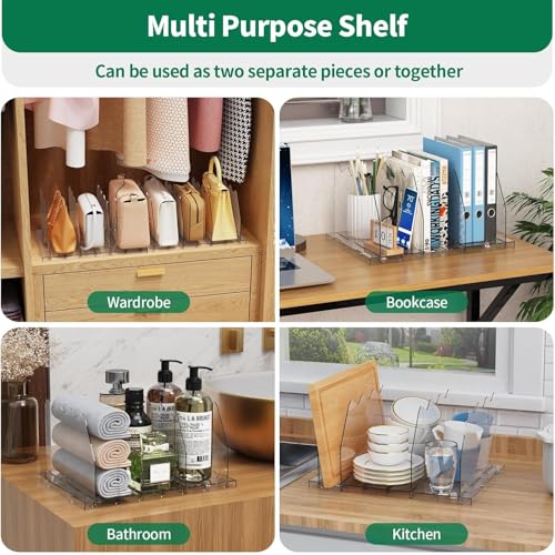 SPACEKEEPER Adjustable Clear Shelf Dividers for Closet, 2 Pack - Purse & Bag Organizer