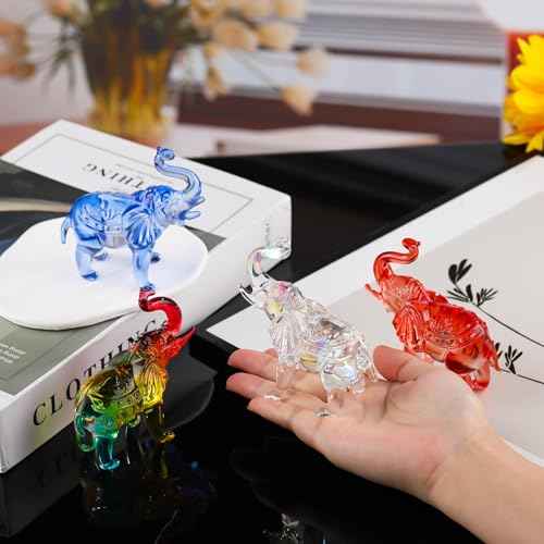 Crystal Blue Elephants Figurines Glass Decor Animal Figurines, Elephant Gifts for Women Collectible Figurines Paperweights Birthday for Mom Friends