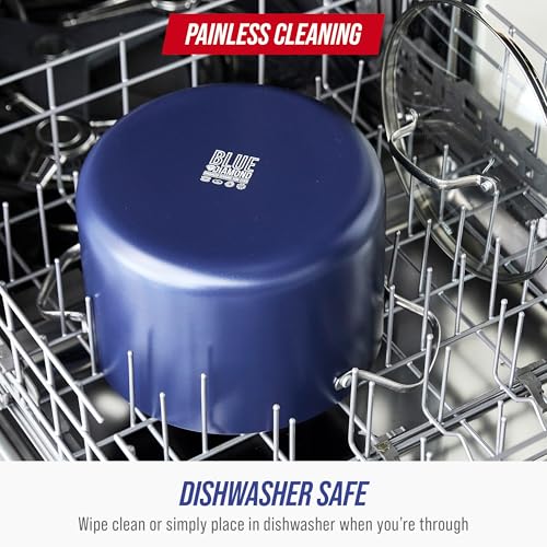 Blue Diamond 8QT Diamond Infused Ceramic Nonstick Stockpot with Lid – Blue, Large Capacity