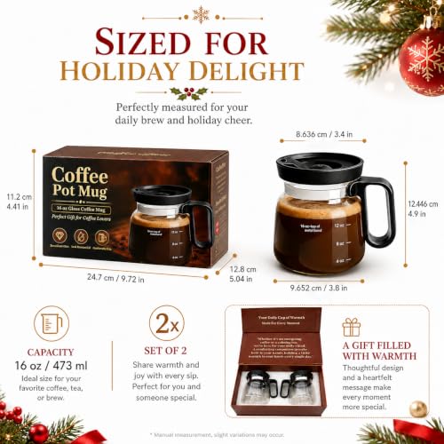 2 Pack 16oz Mini Coffee Pot Mug with Leak-Proof Lid, Gift Boxed - Perfect for Coffee Lovers