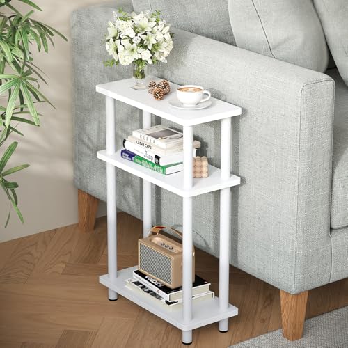 Apicizon White Narrow 3-Tier Side Table - Small End & Nightstand