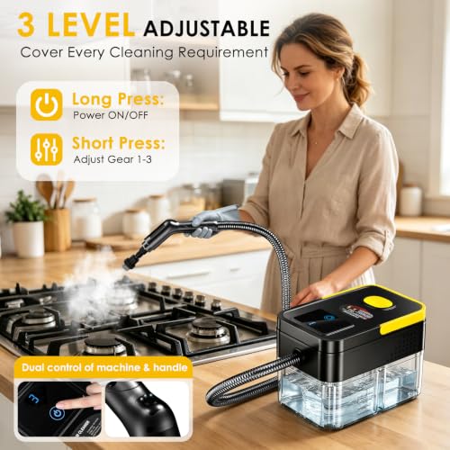 HUITINE Portable Handheld Steam Cleaner 1.9Qt Black & Yellow for Home Cleaning