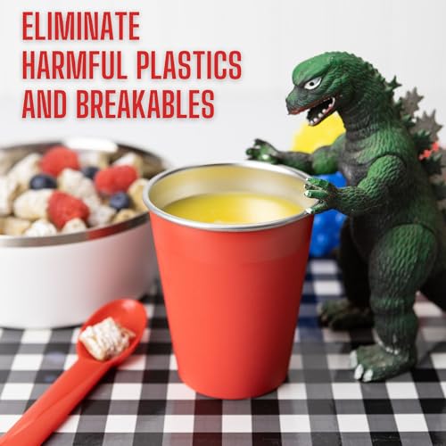 Kids Rainbow Steel Cups 8 Pack - BPA Free 10oz Metal Drinking Cups - Food Grade & Shatterproof