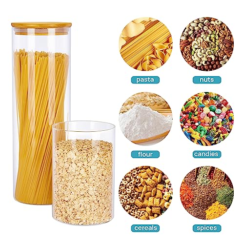 Vtopmart 7 Pack Glass Food Storage Jars Set with Bamboo Lids - 15oz to 74oz Kitchen Containers for Pantry Organization