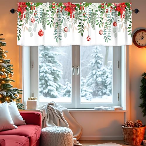 AYTTBIS Christmas Green Leaves Valances 2 Pack 54x18in (Green Leaves) rod-pocket