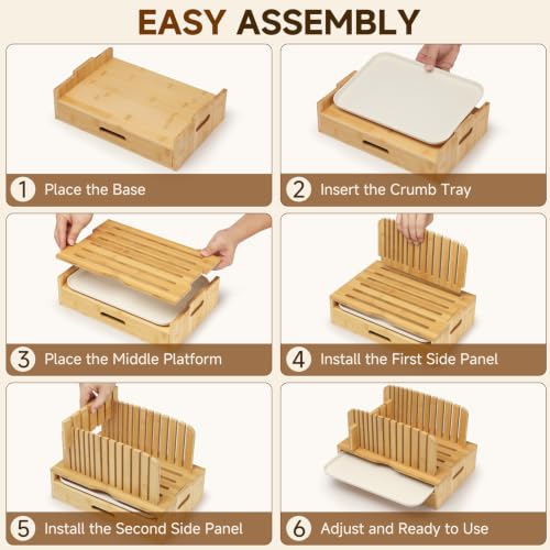 Bamboo Bread Slicer with Adjustable Guides and Crumb Tray – Wooden Loaf Cutter
