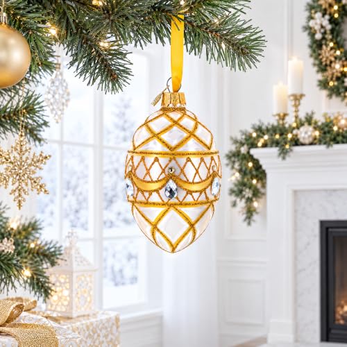 Diamond Drops Pink Glass Egg Ornament 4in Hand-Painted Christmas Decoration