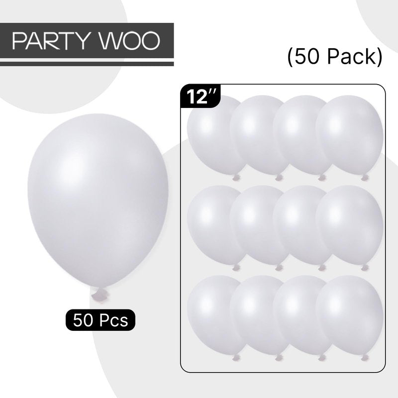 PartyWoo Pearl White Balloons 50pcs 12 Inch Metallic White Latex Balloon for Anniversary Retirement Wedding Graduation Baby Shower Birthday Gender Reveal Engagement Tea Party Decorations White-Z30