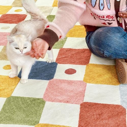 Kids Nursery Rug - 5x7 Colorful Playroom Carpet with Non-Slip Backing - Diamond Circus Design