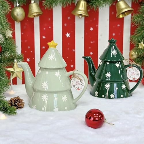 Domini Christmas Pot - 28oz Festive Holiday Teapot with Christmas Tree Design