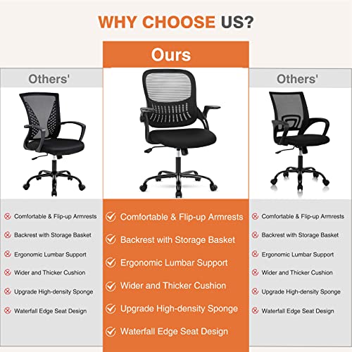 Sweetcrispy Black Swivel Computer Desk Chair with Lumbar Support, 18.49"D