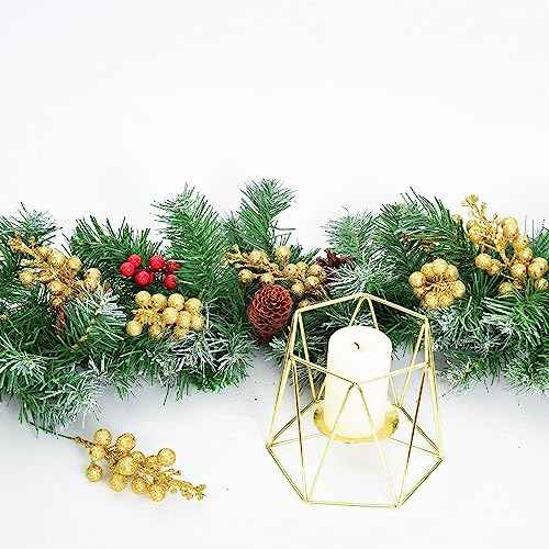 CCINEE 24 Pcs Christmas Gold Berry Stems,7.8Inch Xmas Artificial Glitter Berry Branches for Christmas Tree Ornaments DIY Xmas Wreath Crafts Home and Holiday Decor