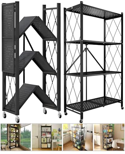 4-Tier Metal Shelving Unit - Foldable Garage & Kitchen Storage Rack