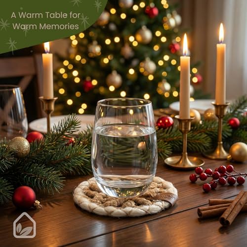 LEMON TREE White & Natural Braided Placemats & Coasters Set 6 - 5.12 Inch, Waterproof Table Mats