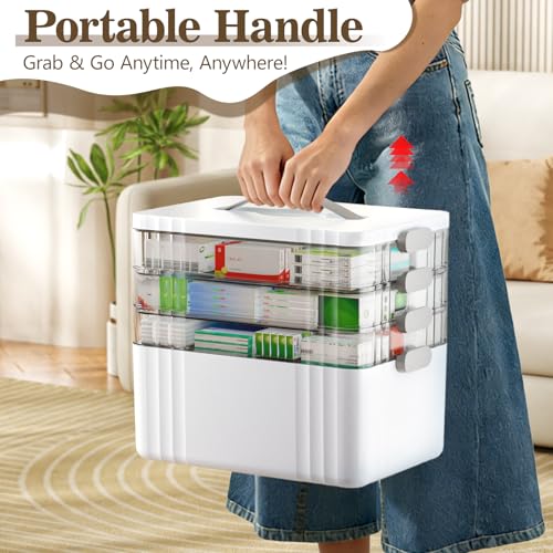 4-Tier Portable Medicine Organizer with Handle - First Aid Storage Box