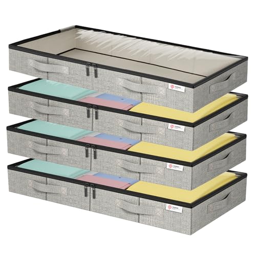 4 Pack Under Bed Storage Containers - Large Capacity, Clear Windows & Reinforced Handles