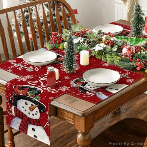 Artoid Mode 12x18 Red Snowman Placemats (Set of 6) Christmas Holiday Table Mats 12" x 18"