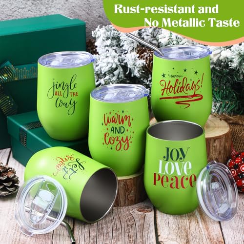 Uiifan 10 Pack Green Christmas Tumblers 12oz Stainless Steel Travel Mugs with Lids & Straws