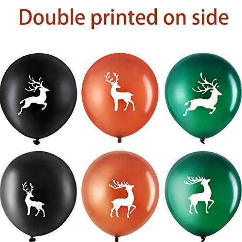 Elk Buck Deer Party Balloons Set, Includes 48 Pieces Woodland Latex Deer Balloon and 2 Rolls Black Band for Party Favor Supplies Decoration Lumberjack Camo