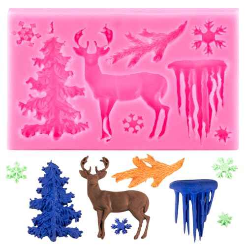 3D Xmas Christmas Cake Chocolate Mould Baking Mold Tree Snowman Silicone Fondant Shape (Pink)
