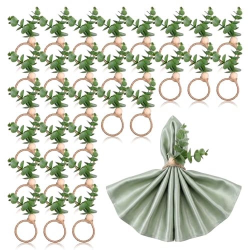 30 Pcs Eucalyptus Leaf Napkin Rings Farmhouse Boho Decor for Spring Easter Wedding