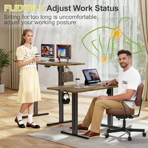 Furmax Rustic Brown 45-Inch Electric Standing Desk with Phone Holder - Home Office