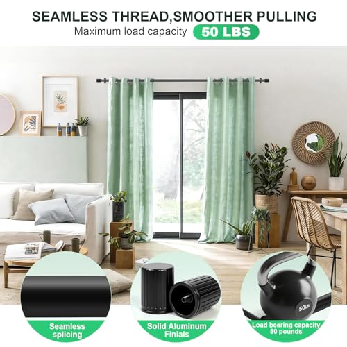 Taoberfuli Extra Long Black Curtain Rod 32-240 Inches Heavy Duty Adjustable Metal Drapery Pole with Finials