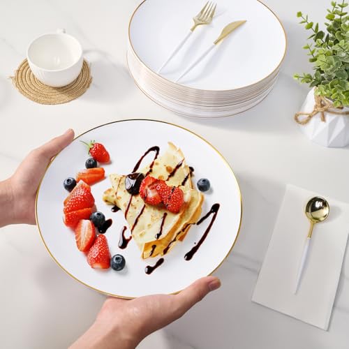 Disposable Plastic Dinner Plates 10.25 Inch Gold Rim - Pack of 100