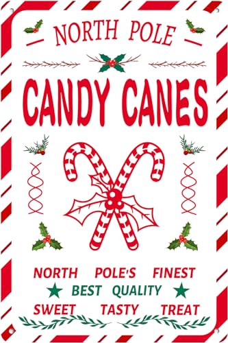 P3 North Pole Candy Canes Christmas Tin Sign 8x12 Inches - Fun Holiday Wall Decor