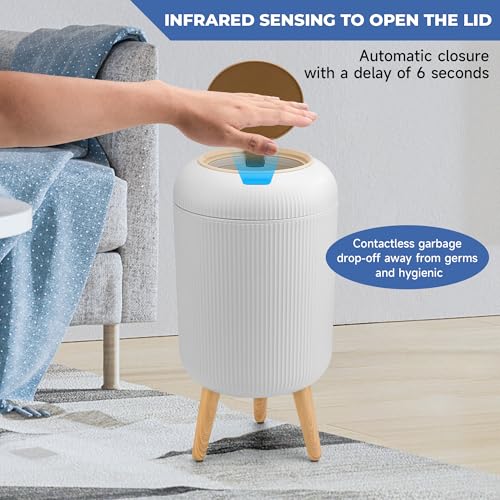 Pukomc Smart Sensor Wastebasket - 1 Pack White Hands-Free Bathroom Trash Can