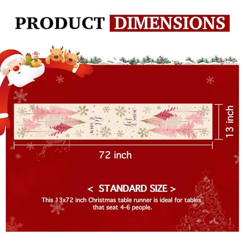 HOMETITUTE Pink Christmas Table Runner 13x72 in Burlap - Ym25101008xt