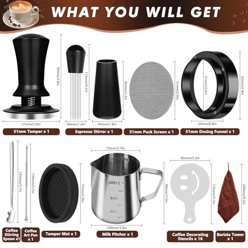 Y-Step 51mm Espresso Tamper Kit with Spring-Loaded Calibrated Tamper & Accessories