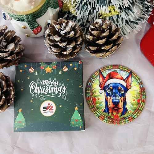 2025 Christmas Ornament - Cute Christmas Santa Hat Doberman Dog Ceramic Ornament, Doberman Christmas Decoration, for Dog Lovers, Family, Friends